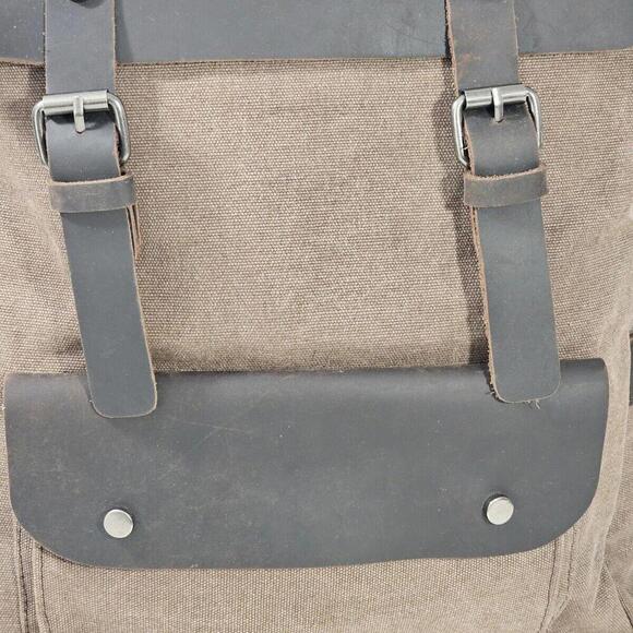 DaVan Leather Flap Canvas Laptop School Work Travel Bag Backpack - Picture 2 of 12
